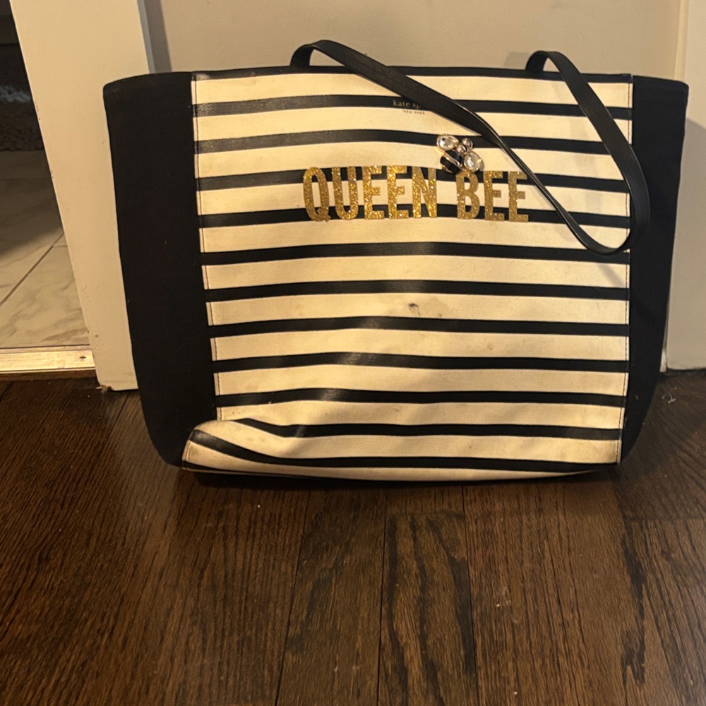 Kate Spade Black and Cream Striped Tote